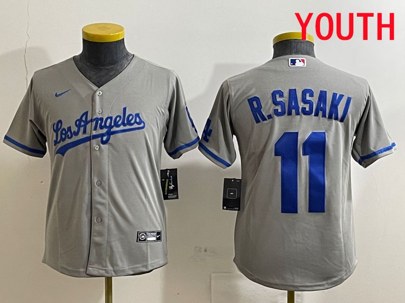 Youth Los Angeles Dodgers #11 R.Sasaki Grey Game 2025 Nike MLB Jersey style 2